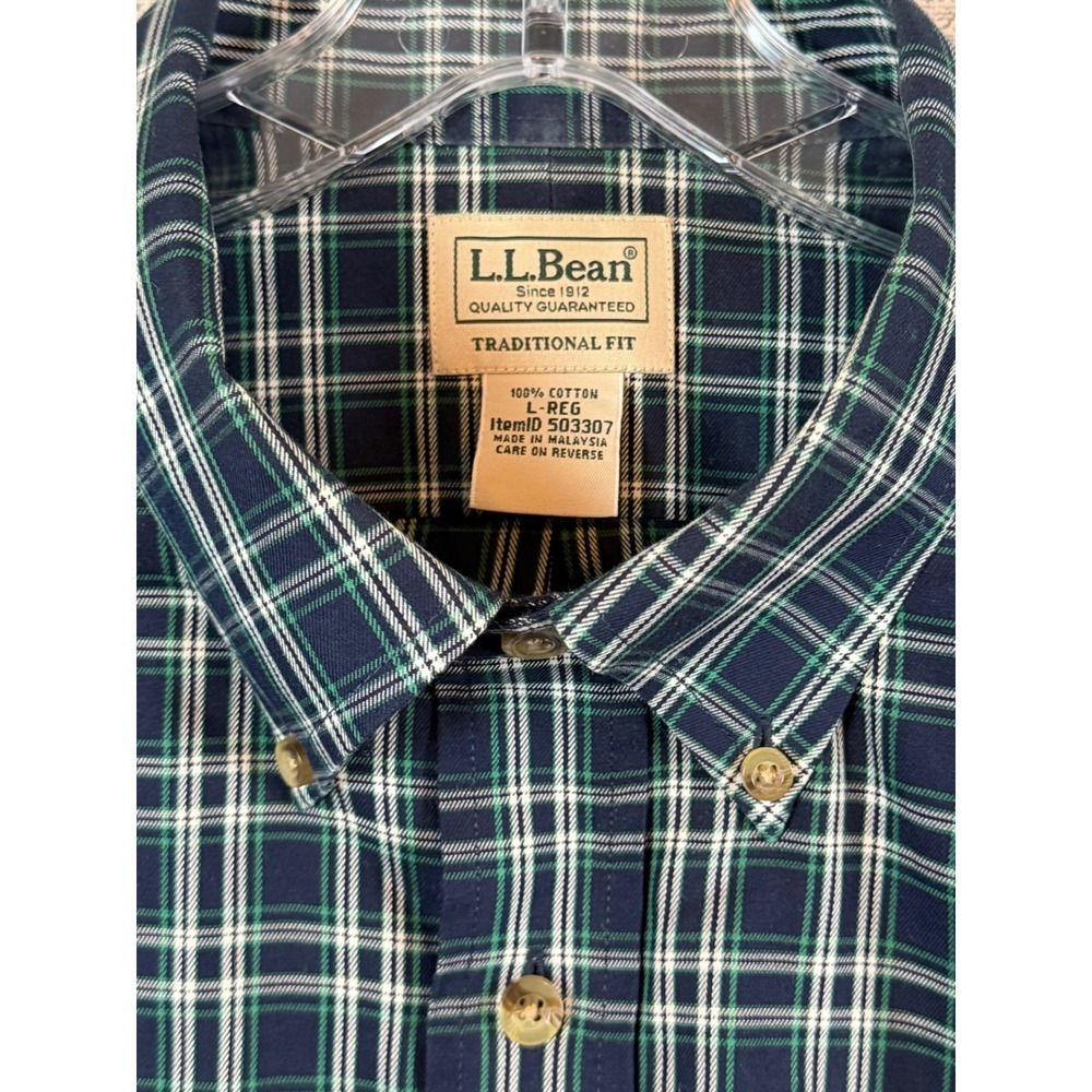 LL Bean Mens Large Traditional‎ Fit Plaid Button Down Shirt Navy Gorpcore Rugged